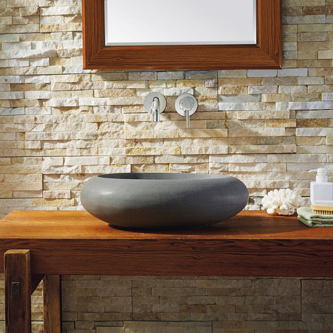 Image of Virtu USA Athena Natural Stone Bathroom Vessel Sink in Andesite Granite VST-2073-BAS