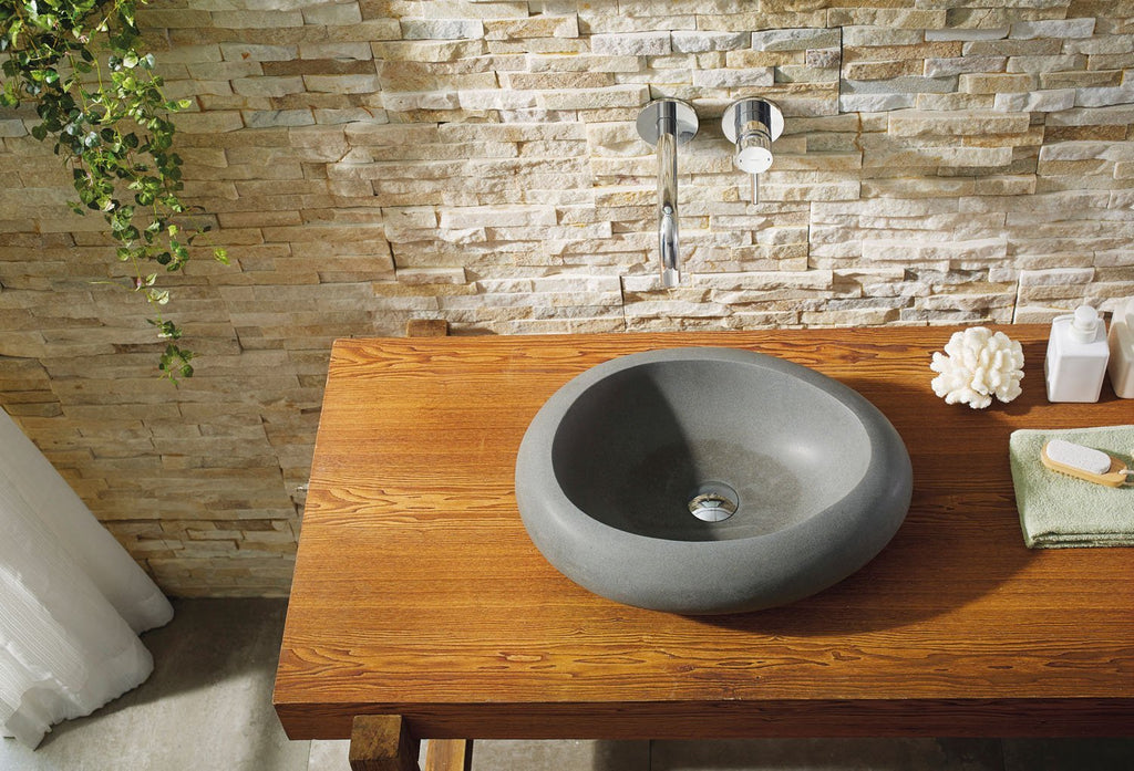 Virtu USA Athena Natural Stone Bathroom Vessel Sink in Andesite Granite VST-2073-BAS