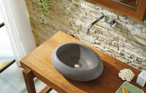 Image of Virtu USA Athena Natural Stone Bathroom Vessel Sink in Andesite Granite VST-2073-BAS