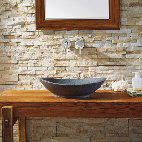 Image of Virtu USA Bia Natural Stone Bathroom Vessel Sink in G654 Granite VST-2071-BAS