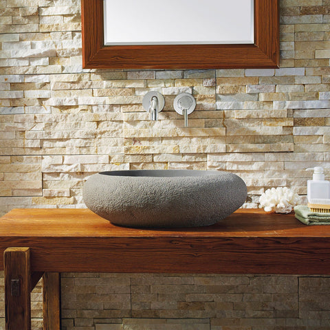 Image of Virtu USA Cora Natural Stone Bathroom Vessel Sink in Andesite Granite VST-2077-BAS