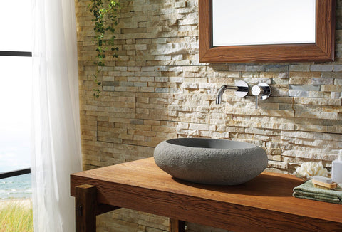 Image of Virtu USA Cora Natural Stone Bathroom Vessel Sink in Andesite Granite VST-2077-BAS