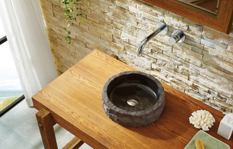 Virtu USA Hercules Natural Stone Bathroom Vessel Sink in Shanxi Black Granite VST-2057-BAS