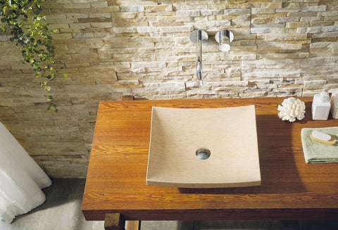 Image of Virtu USA Icarus Natural Stone Bathroom Vessel Sink in Sunny Yellow Marble VST-2013-BAS