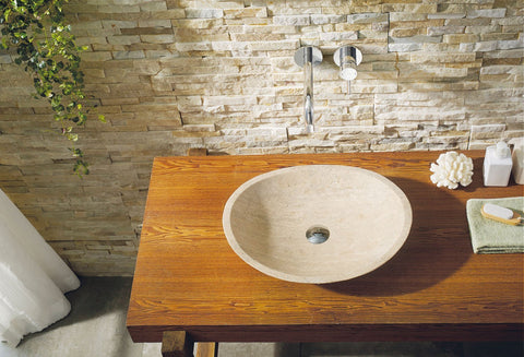 Image of Virtu USA Leda Natural Stone Bathroom Vessel Sink in Beige Travertine Marble VST-2091-BAS