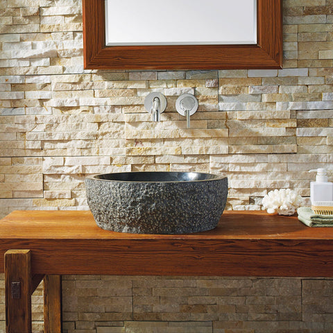 Image of Virtu USA Melia Natural Stone Bathroom Vessel Sink in Shanxi Black Granite VST-2101-BAS