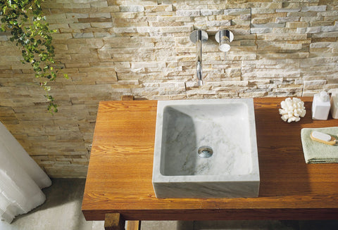 Image of Virtu USA Mya Natural Stone Bathroom Vessel Sink in Bianco Carrara Marble VST-2011-BAS