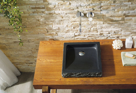 Image of Virtu USA Neril Natural Stone Bathroom Vessel Sink in Shanxi Black Granite VST-2019-BAS