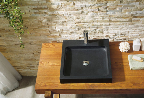 Image of Virtu USA Nester Natural Stone Bathroom Vessel Sink in Shanxi Black Granite VST-2017-BAS