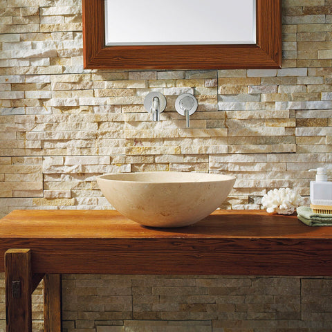 Image of Virtu USA Nyx Natural Stone Bathroom Vessel Sink in Beige Travertine Marble VST-2133-BAS