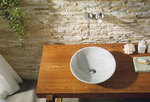 Virtu USA Thia Natural Stone Bathroom Vessel Sink in Guangxi White Marble VST-2107-BAS