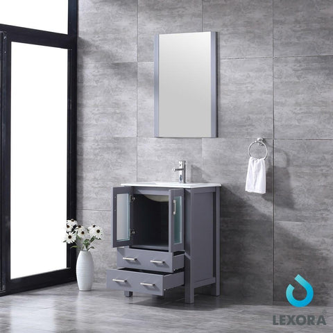 Image of Volez 24" Dark Grey Single Vanity | Integrated Top | White Integrated Square Sink and 22" Mirror