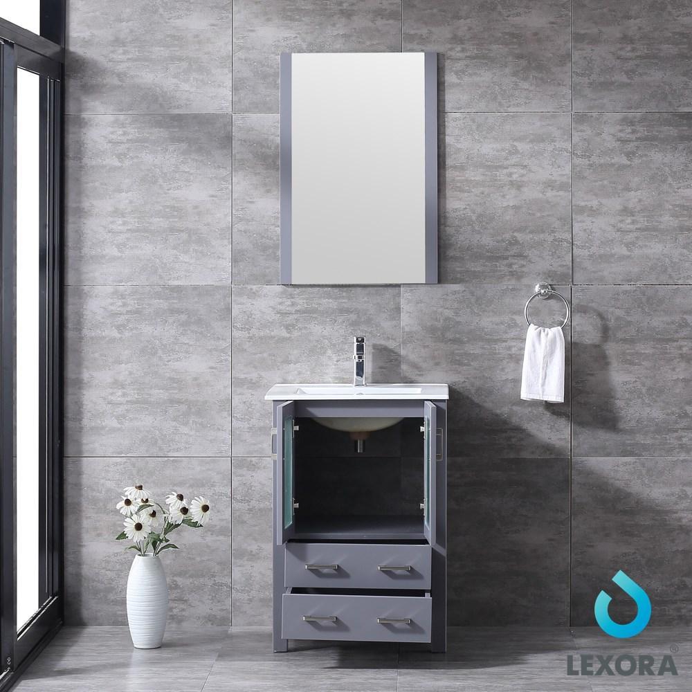 Volez 24" Dark Grey Single Vanity | Integrated Top | White Integrated Square Sink and 22" Mirror