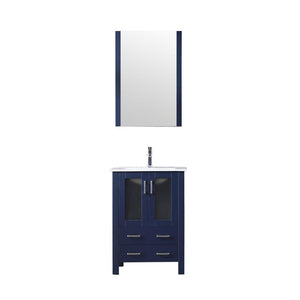 Volez 24" Navy Blue Single Vanity | Integrated Top | White Integrated Square Sink and 22" Mirror