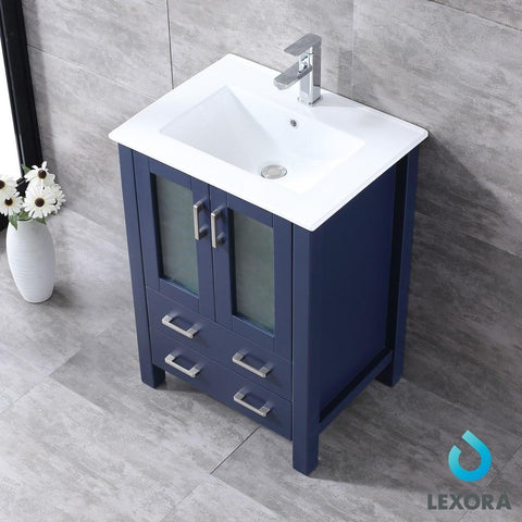 Image of Volez 24" Navy Blue Single Vanity | Integrated Top | White Integrated Square Sink and 22" Mirror