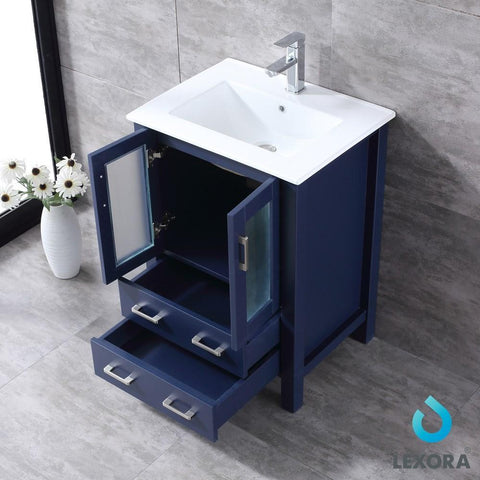 Image of Volez 24" Navy Blue Single Vanity | Integrated Top | White Integrated Square Sink and 22" Mirror