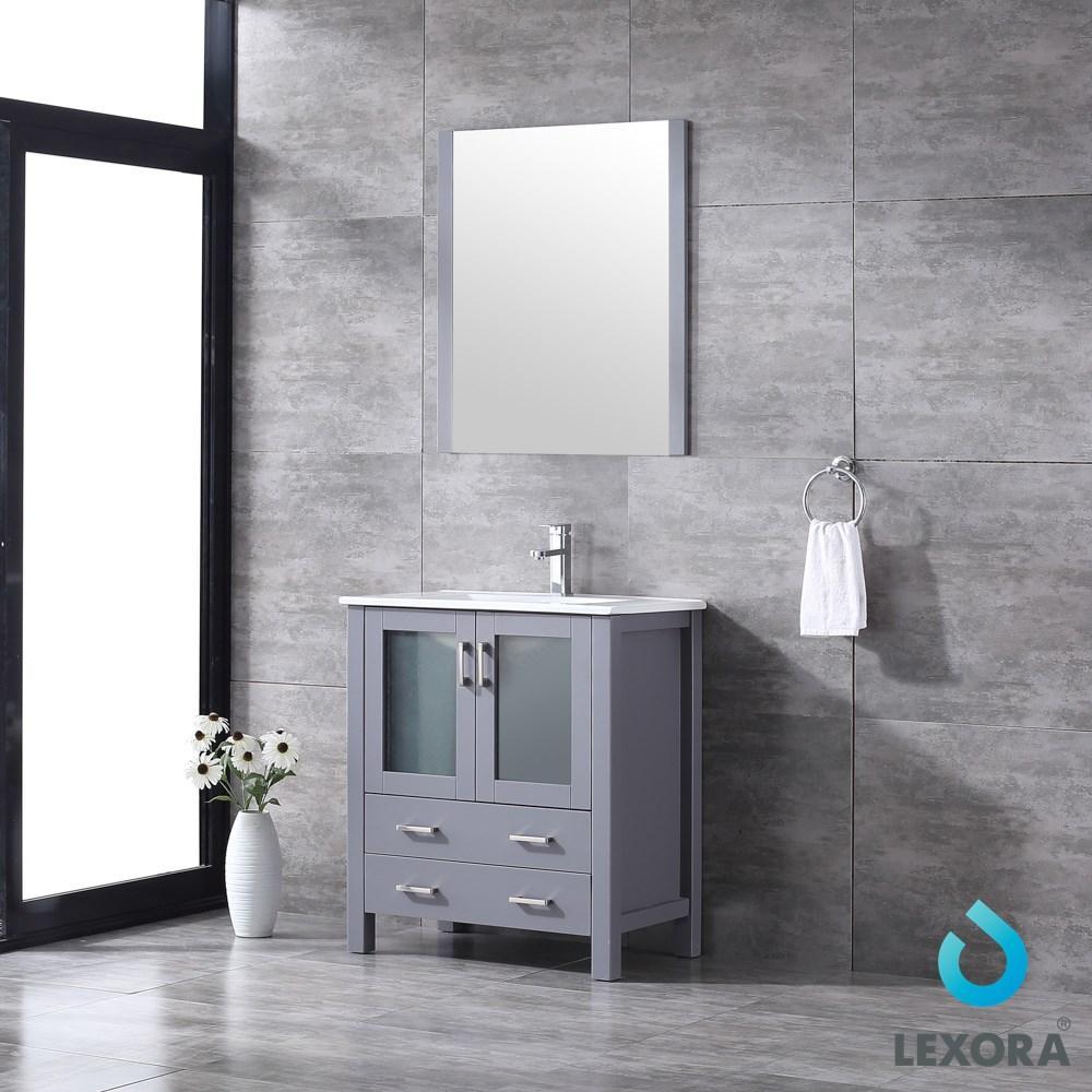 Volez 30" Dark Grey Single Vanity | Integrated Top | White Integrated Square Sink and 28" Mirror
