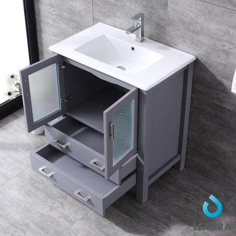 Image of Volez 30" Dark Grey Single Vanity | Integrated Top | White Integrated Square Sink and 28" Mirror