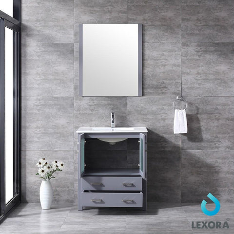Image of Volez 30" Dark Grey Single Vanity | Integrated Top | White Integrated Square Sink and 28" Mirror