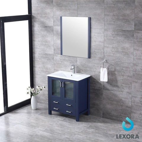 Volez 30" Navy Blue Single Vanity | Integrated Top | White Integrated Square Sink and 28" Mirror