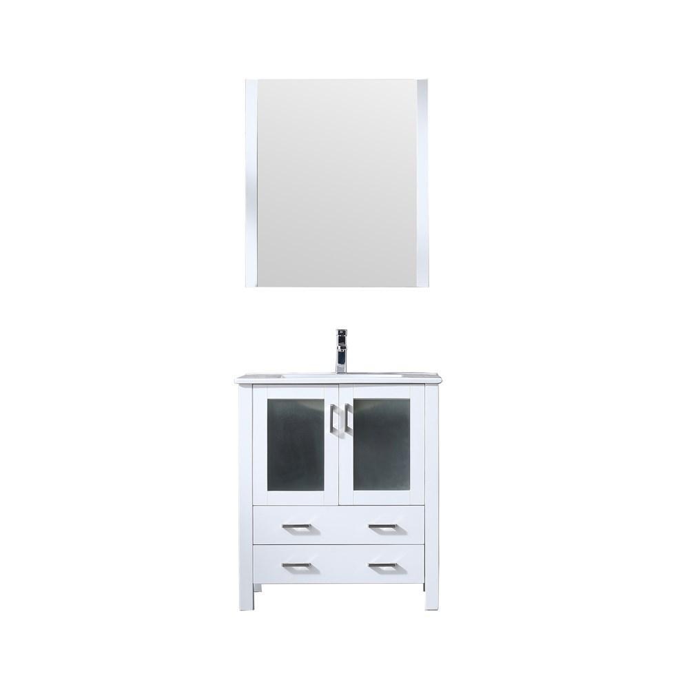 Volez 30" White Single Vanity | Integrated Top | White Integrated Square Sink and 28" Mirror