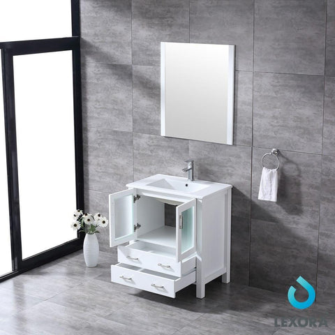 Image of Volez 30" White Single Vanity | Integrated Top | White Integrated Square Sink and 28" Mirror