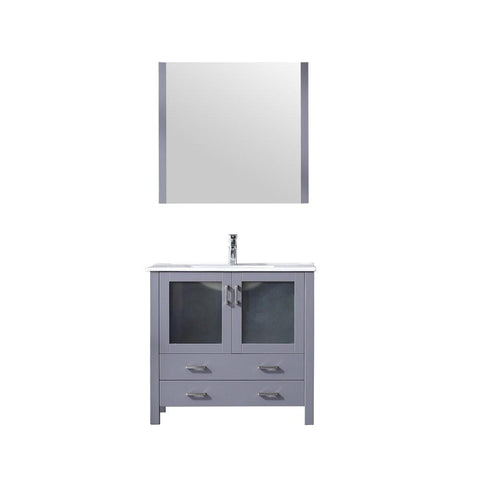 Volez 36" Dark Grey Single Vanity | Integrated Top | White Integrated Square Sink and 34" Mirror