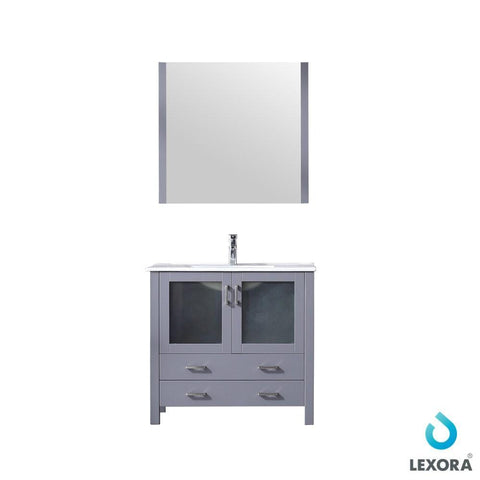 Image of Volez 36" Dark Grey Single Vanity | Integrated Top | White Integrated Square Sink and 34" Mirror
