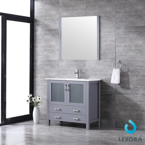Image of Volez 36" Dark Grey Single Vanity | Integrated Top | White Integrated Square Sink and 34" Mirror