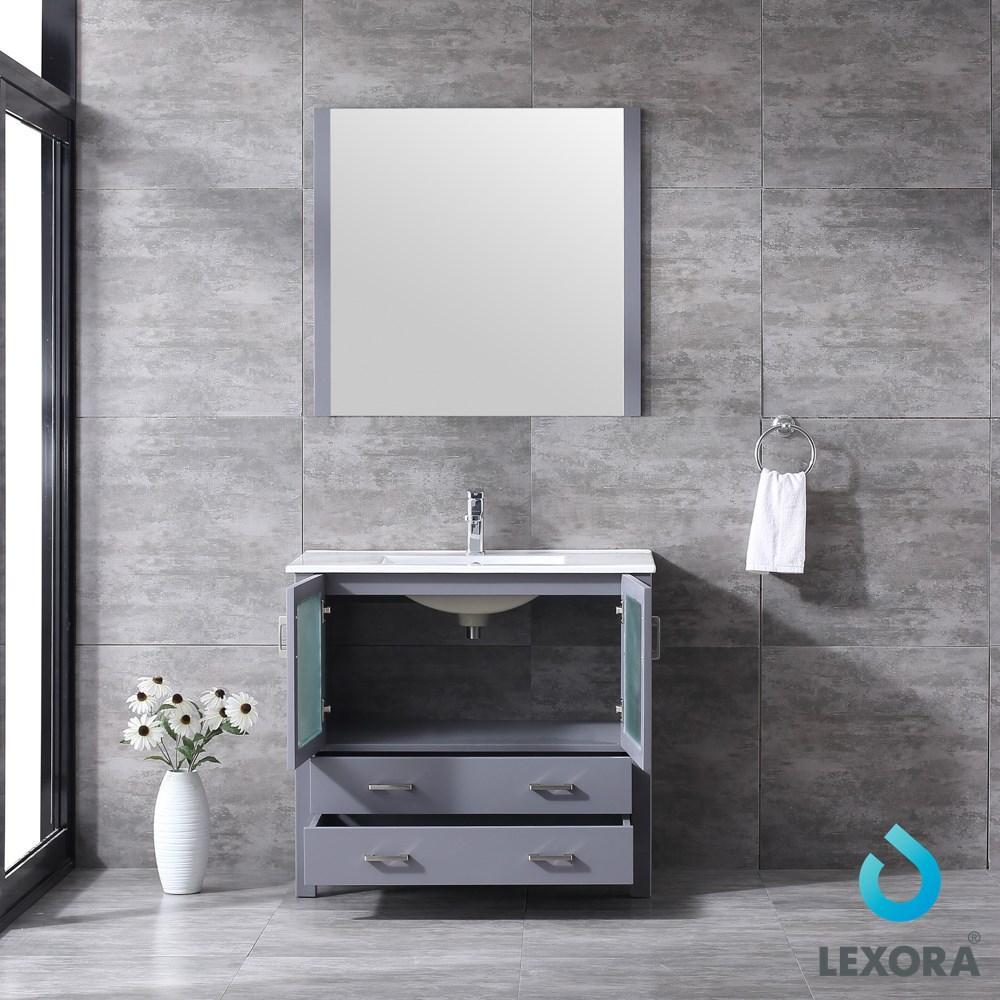 Volez 36" Dark Grey Single Vanity | Integrated Top | White Integrated Square Sink and 34" Mirror