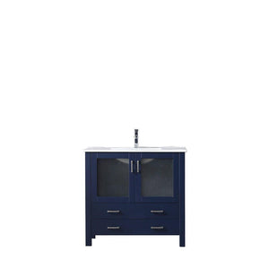 Volez 36" Navy Blue Single Vanity | Integrated Top | White Integrated Square Sink and no Mirror