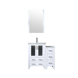 Volez 36" White Single Vanity w/ Side Cabinet | Integrated Top | White Integrated Square Sink and 22" Mirror