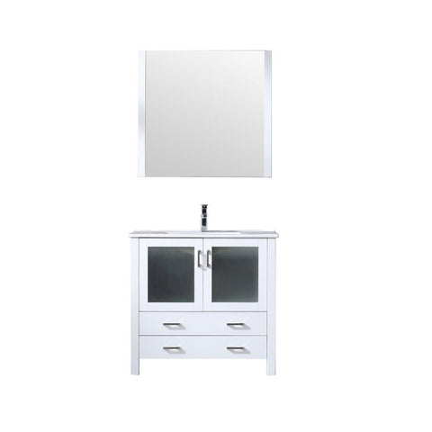 Image of Volez 36" White Single Vanity | Integrated Top | White Integrated Square Sink and 34" Mirror