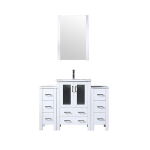 Volez 48" White Single Vanity w/ 2 Side Cabinets | Integrated Top | White Integrated Square Sink and 22" Mirror