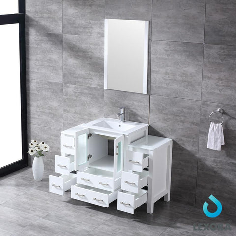 Image of Volez 48" White Single Vanity w/ 2 Side Cabinets | Integrated Top | White Integrated Square Sink and 22" Mirror