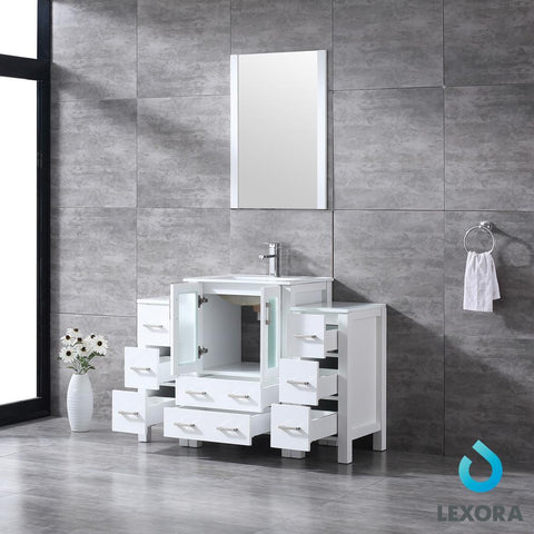 Image of Volez 48" White Single Vanity w/ 2 Side Cabinets | Integrated Top | White Integrated Square Sink and 22" Mirror