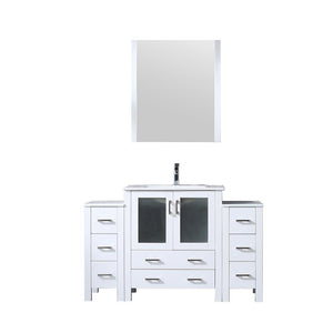 Volez 54" White Single Vanity w/ 2 Side Cabinets | Integrated Top | White Integrated Square Sink and 28" Mirror