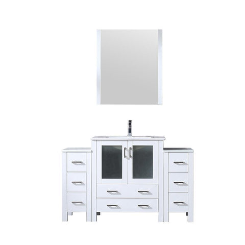 Image of Volez 54" White Single Vanity w/ 2 Side Cabinets | Integrated Top | White Integrated Square Sink and 28" Mirror