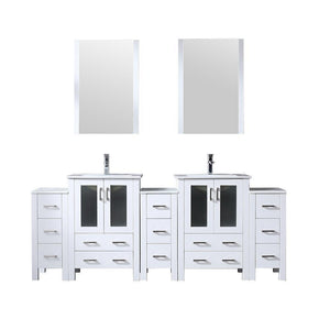 Volez 84" White Double Vanity w/ 3 Side Cabinets | Integrated Top | White Integrated Square Sink and 22" Mirrors