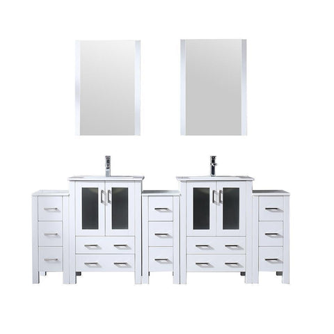 Image of Volez 84" White Double Vanity w/ 3 Side Cabinets | Integrated Top | White Integrated Square Sink and 22" Mirrors