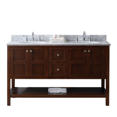 Image of Virtu USA Winterfell 60" Double Bathroom Vanity with Marble Top & Round Sink